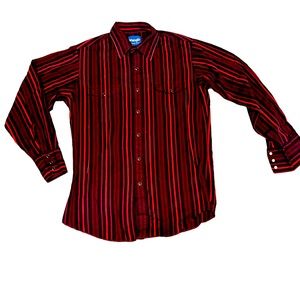 Vintage Wrangler Shirt Mens Striped Long Sleeve Pearl Snap Medium